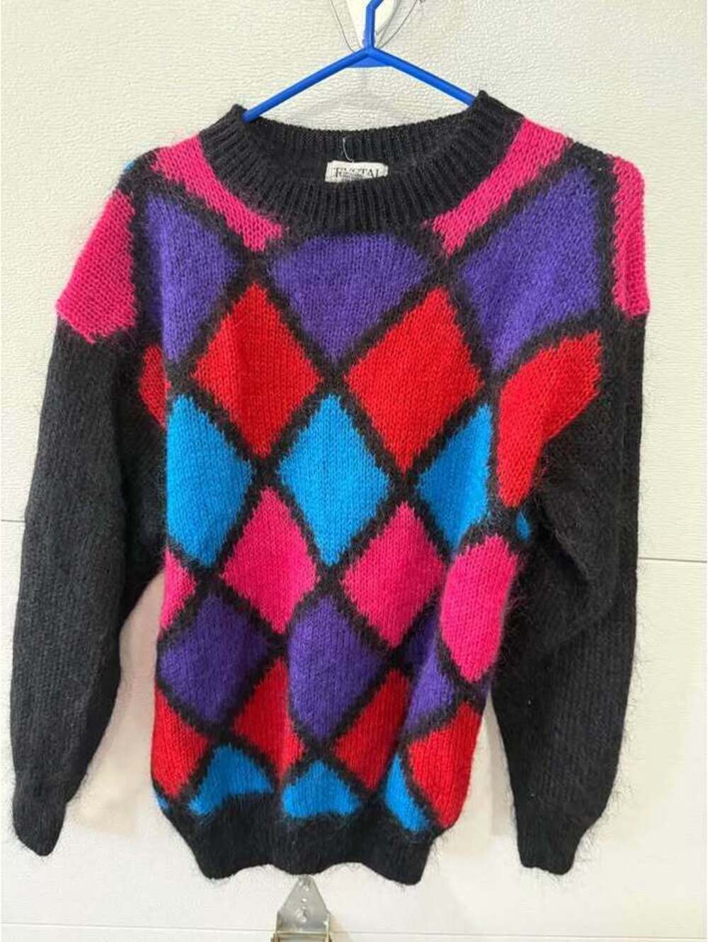 Vintage 80s Argyle Mohair Blend Sweater - Size Large